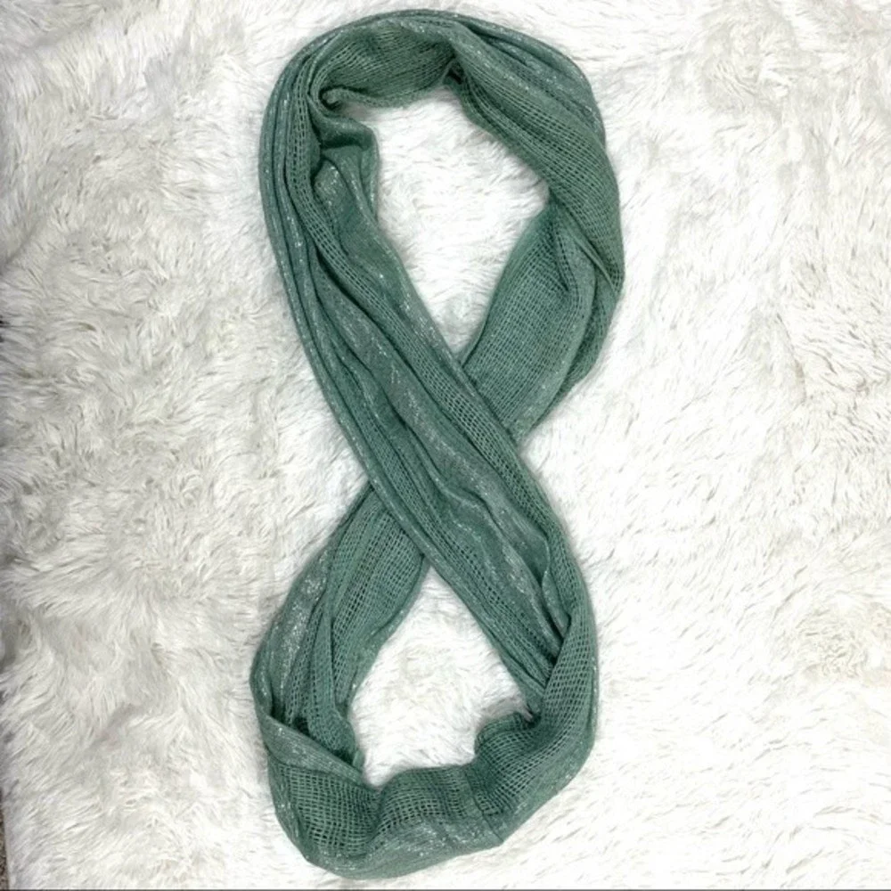 Teal Green & Silver Shimmer Gauzy Infinity Scarf